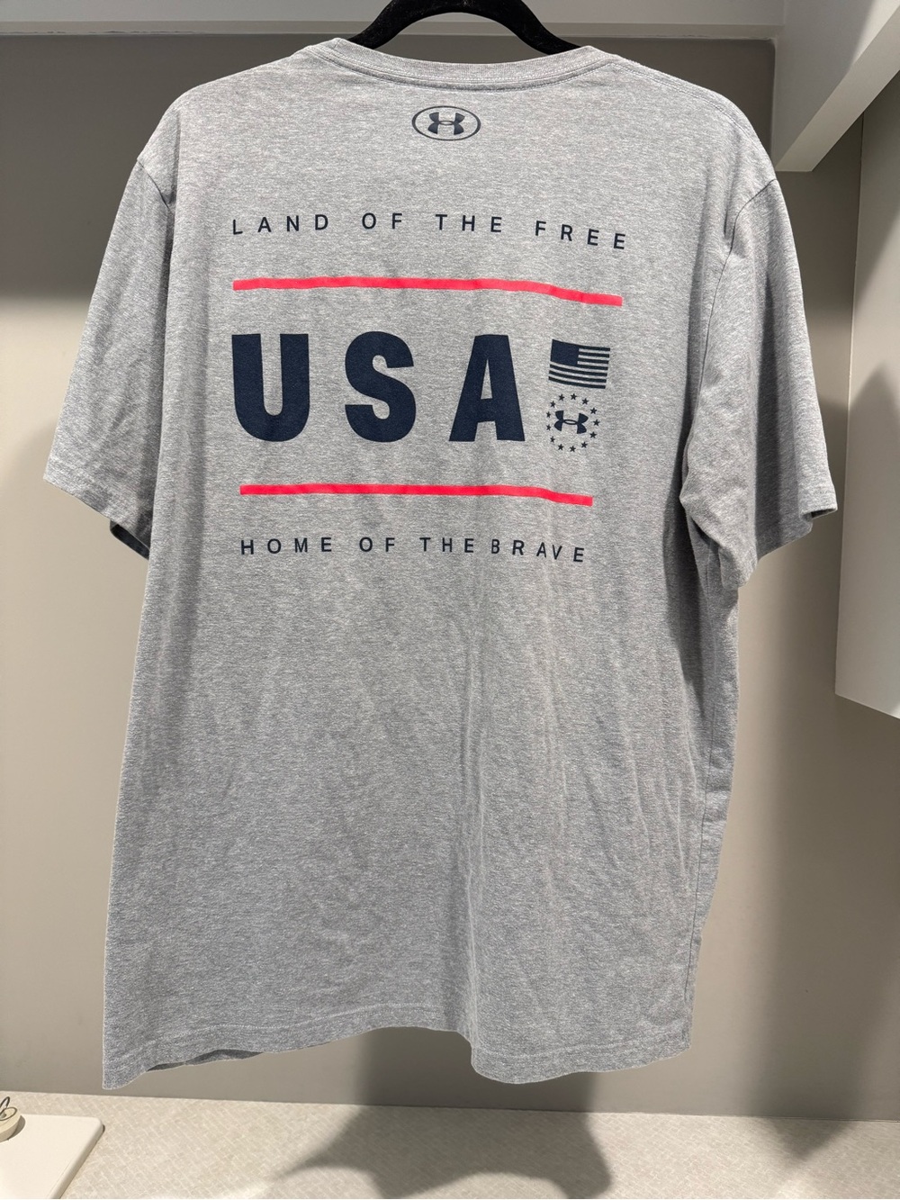 Under Armour Gray Short Sleeve USA Graphic Tee with Navy & Red Accents
